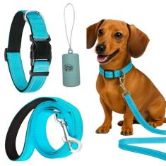 Daizzy Gear Conjunto de coleira, coleira e bolsa refletiva para cães - Coleira durável de 1,5 m para cães pequenos, médios e grandes - mão macia com conforto acolchoado para caminhar (conjunto de 4
