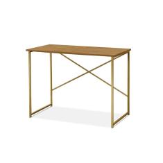 Escrivaninha Steel 90 Cm Estilo Industrial Com Pés Em Aço Dourado-naturale