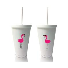 Kit 2 Copos com Tampa e Canudo Personalizados tema Flamingo Dia das Crianças