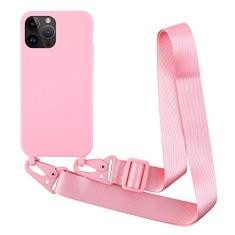 Colar Crossbody Alça Cordão Estojo Para iPhone 14 13 12 Mini 11 Pro X XR XS Max SE 2 3 7 8 Plus Silicone Soft TPU Capa, Rosa, Para iphone 12 Pro