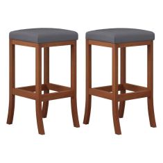 Kit 2 Banquetas Alta para Bancada Barcelona Madeira Castanho Suede CCS