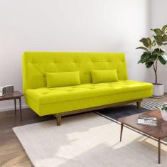 Sofá Cama 3 Lugares em Suede Tokio Yescasa Amarelo/ Castanho