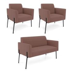 Sofá Namoradeira 2 Poltronas Pé de Ferro Preto Marisa Veludo Rosê D03 - D`Rossi