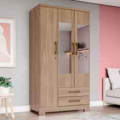 Guarda Roupa Solteiro Açaí 3 Portas 2 Gavetas com Espelho Jequitibá - Henn