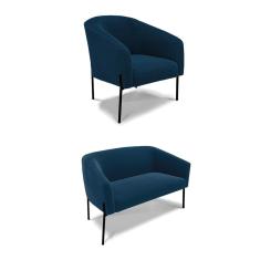 Sofá Namoradeira e Poltrona Pé Ferro Preto Stella Bouclê D03 - D`Rossi