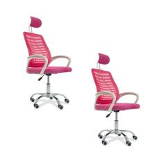 Kit 2 Cadeiras Escritório Diretor Tela Mesh Com Encosto De Cabeça Rosa