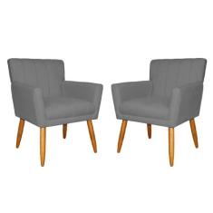 Kit 02 Poltronas Decorativas Cecilia Pés Palito Suede Cinza - DS Estof