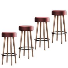 Kit 4 Banquetas Banco Alto Berlin Couro Telha Bar Cozinha Pés Madeira 
