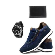 Tenis Esportivo Masculino Jogging Com Carteira e Relogio - REF, 42, Az