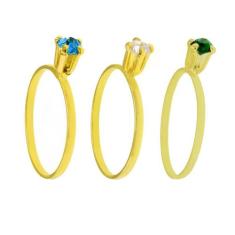 KIT 3 Anéis Solitário Horus Import Banhado Ouro Amarelo 18K - KIT16397