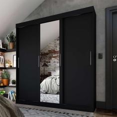Guarda-Roupa Casal com Espelho Paris 3 pt 2 gv Preto