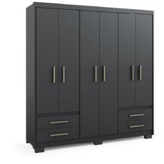 Guarda Roupas Casal 6 Portas 4 Gavetas Primacy Preto Batrol Preto
