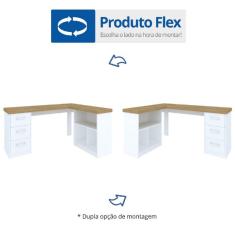 Escrivaninha em L 3 Nichos 3 Gavetas Artany Olmo Branco