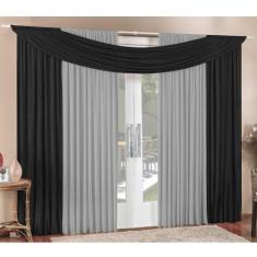 Cortina Alana 4,00M X 2,50M Preto Com Cinza Tecido Malha Para Sala Ou 