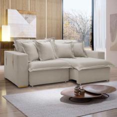 Sofá Cama 3 Lugares Arizona Retrátil Veludo Bege Claro - Celflex, Bege