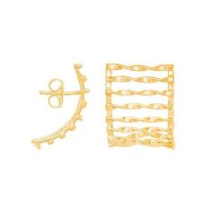 Brinco Rommanel Banhado Ouro Retangular Com Fios Torcidos 523070, 0