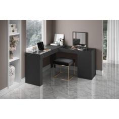 Mesa Escrivaninha L Com Penteadeira Com Espelho Preto Fosco - Móveis L