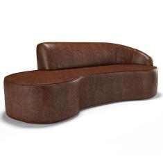 Sofá 3 Lugares Curvo Sala de Estar Living Firenze Direito D02 Couríssimo Marrom 210 cm B-38 - Lyam