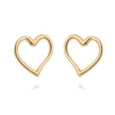 Brinco Coração Vazado Banhado A Ouro 18K