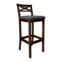 Banqueta Alta Estofada para Bancada Madri Madeira Capuccino Suede Cinz