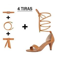 Sandália Troca Tira Salto Baixo Fino Luiza Sobreira Caramelo-Feminino