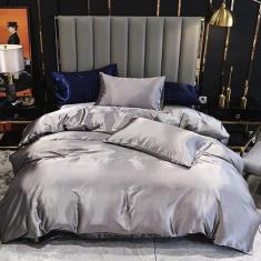 Jogo De Cama Casal Queen Cetim Toque De Seda 7 Peças Prata
