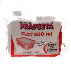 Pote de Plástico Descartável para Alimentos Retangular com Tampa 500ml com 24 Unidades Prafesta
