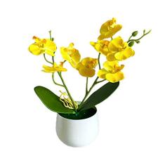 heave Arranjo de flores artificiais com vaso branco, flores falsas decorativas para decoração de casa, quarto, escritório, mesa, amarelo