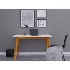 Mesa para Escritório com Pés em Madeira Maciça Space Espresso Móveis Branco/Mel