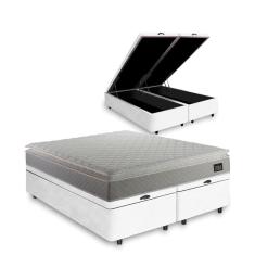 Cama Box Baú + Colchão Queen Strong D45 One Face 158x198x54cm Branco - Suporta até 150kg por pessoa