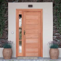 Kit Porta de Madeira Vitrô Esquerda 120cmx213cmx12cm PE30 Esel Marroml