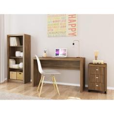 Conjunto Home Office 3 Peças com Escrivaninha, Gaveteiro e Estante Espresso Móveis Nogal