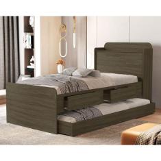 Cama Solteiro com Baú e Cama Auxiliar Tamires Castanho