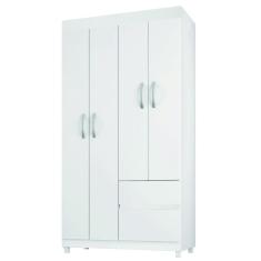 Guarda Roupas Solteiro 4 Portas 2 Gavetas Branco/Rosa Flex Lótus Demóbile