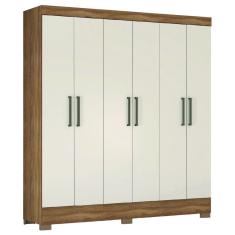 Guarda Roupas Casal 6 Portas 2 Gavetas Amêndoa/Off White Verso Demóbile