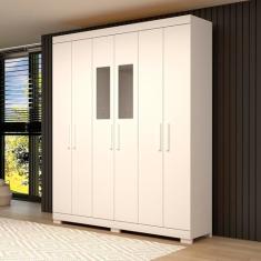 Guarda-roupa Casal 164,10cm 6 Portas 2 Gavetas com Espelho 100% Mdf Papoulas Espresso Móveis Branco