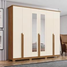 Guarda-roupas Casal 6 Portas 6 Gavetas com Espelho Andréas Nature/off White