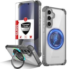 IYTRRYH Capa para Samsung Galaxy S24 FE compatível com carregamento magnético sem fio com 2 protetores de tela, capa para Galaxy S24 FE, anel de suporte embutido, proteção contra quedas de grau