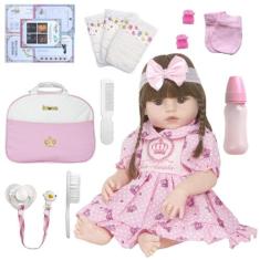 Boneca Bebe Reborn Toda de Silicone Olho Castanho + Itens - Cegonha Re