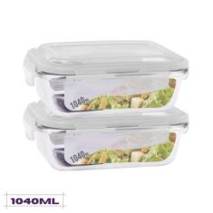 Conjunto 2 Potes 1040 ml Hermético Vidro Tampa c/ 4 travas - Belovidro