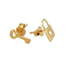 Brinco Duo Chave E Cadeado Folheado Em Ouro 18K - Floratta Joias