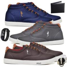 Kit 3 Tênis Casual + Acessórios + Relógio Dia a Dia Macio - Polo Blu, 