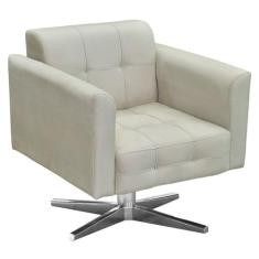 Poltrona Decorativa Base Cromada Giratória Ana Suede Bege - Ibiza, Sue