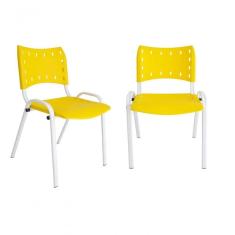 Kit 2 Cadeiras Iso para Escola Escritório Comércio Amarela Base Branca