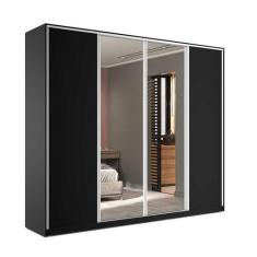 Guarda-Roupa Solteiro com Espelho Zermatt 4 PT 6 GV Preto - RR Móveis