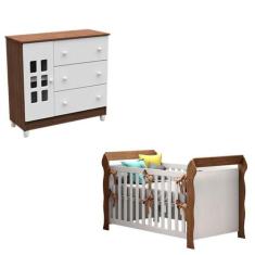 Berço Lara E Cômoda Infantil Mariah Branco Acetinado Amadeirado - Caro