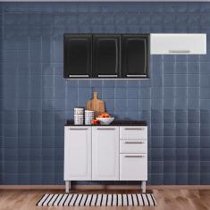 Cozinha Itatiaia Luce 7 Portas com Balcão e Armários Aéreos Preto/Branco