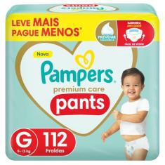 Fralda Pampers Premium Care Pants, Tamanho G, 112 Unidades, Fácil de Vestir