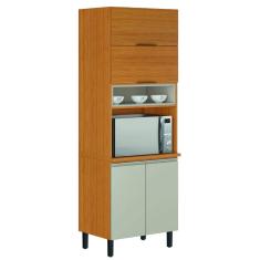 Armário de Cozinha Itatiaia Paneleiro Com Nicho Para Micro Ondas 4 Portas 2 Nichos Cinamomo/Off White Namur