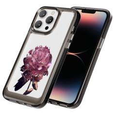 AKABEILA Capa para iPhone 15 Plus transparente com design TPU bumper floral flor PC capa de telefone traseira botão galvanizado mulheres menina 6,7 polegadas
